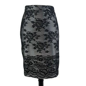 The Limited Skirt size 12 Black Silver Floral Lace Straight Pencil Knee Wedding